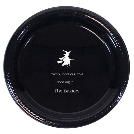 Personalized Flying Witch Plastic Plates